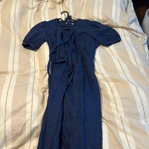 Reformation navy blue linen wrap dress